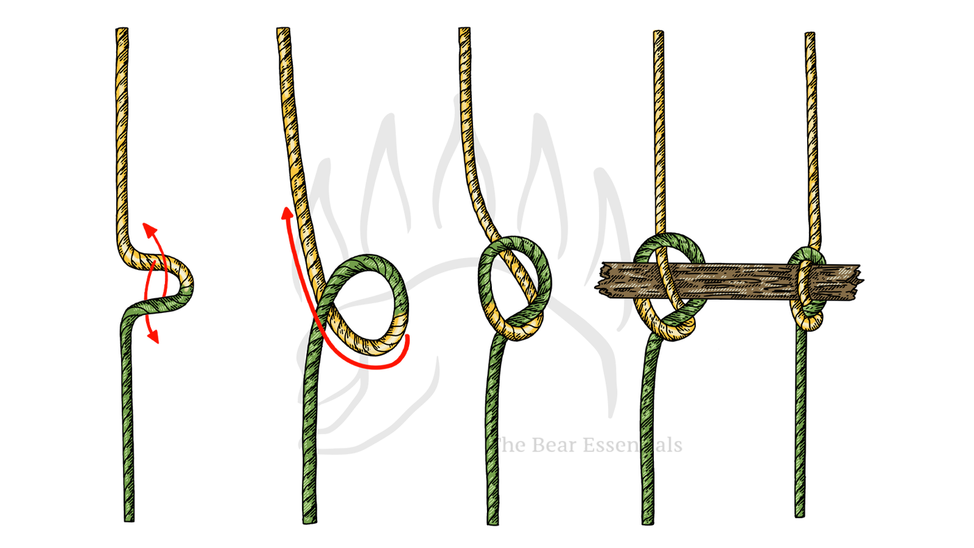 Step-by-step diagram showing how to tie the Marlinspike Hitch, with each stage numbered.