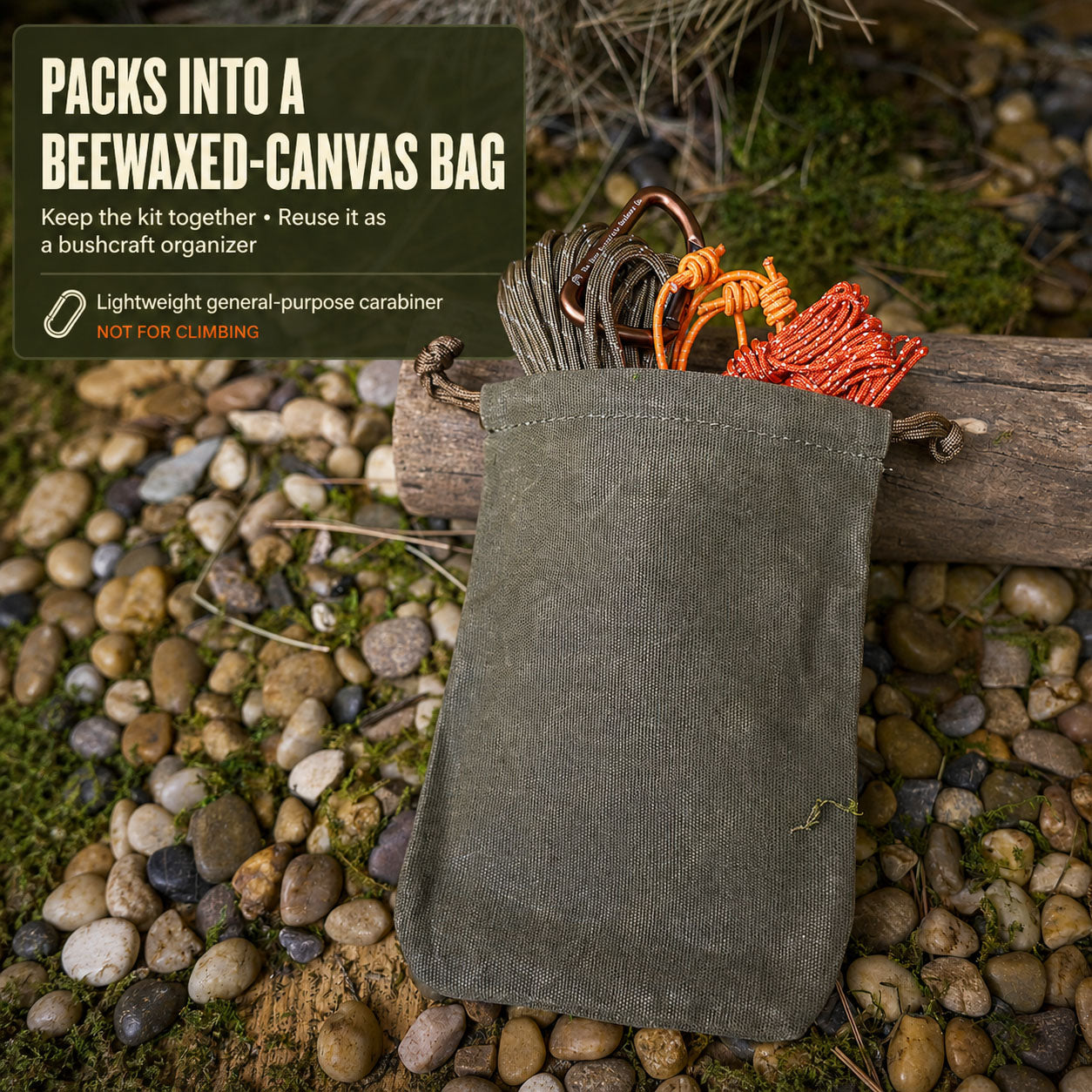 Complete Tarp Ridgeline Kit packed inside its waxed-canvas carrying bag