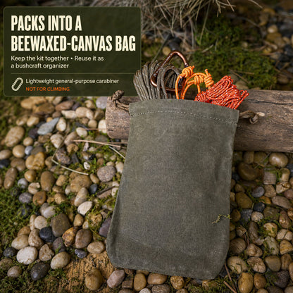 Complete Tarp Ridgeline Kit packed inside its waxed-canvas carrying bag