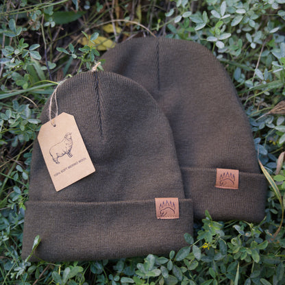 100% Soft Merino Wool Beanie - The Bear Essentials Outdoors Co., Olive, Adult,