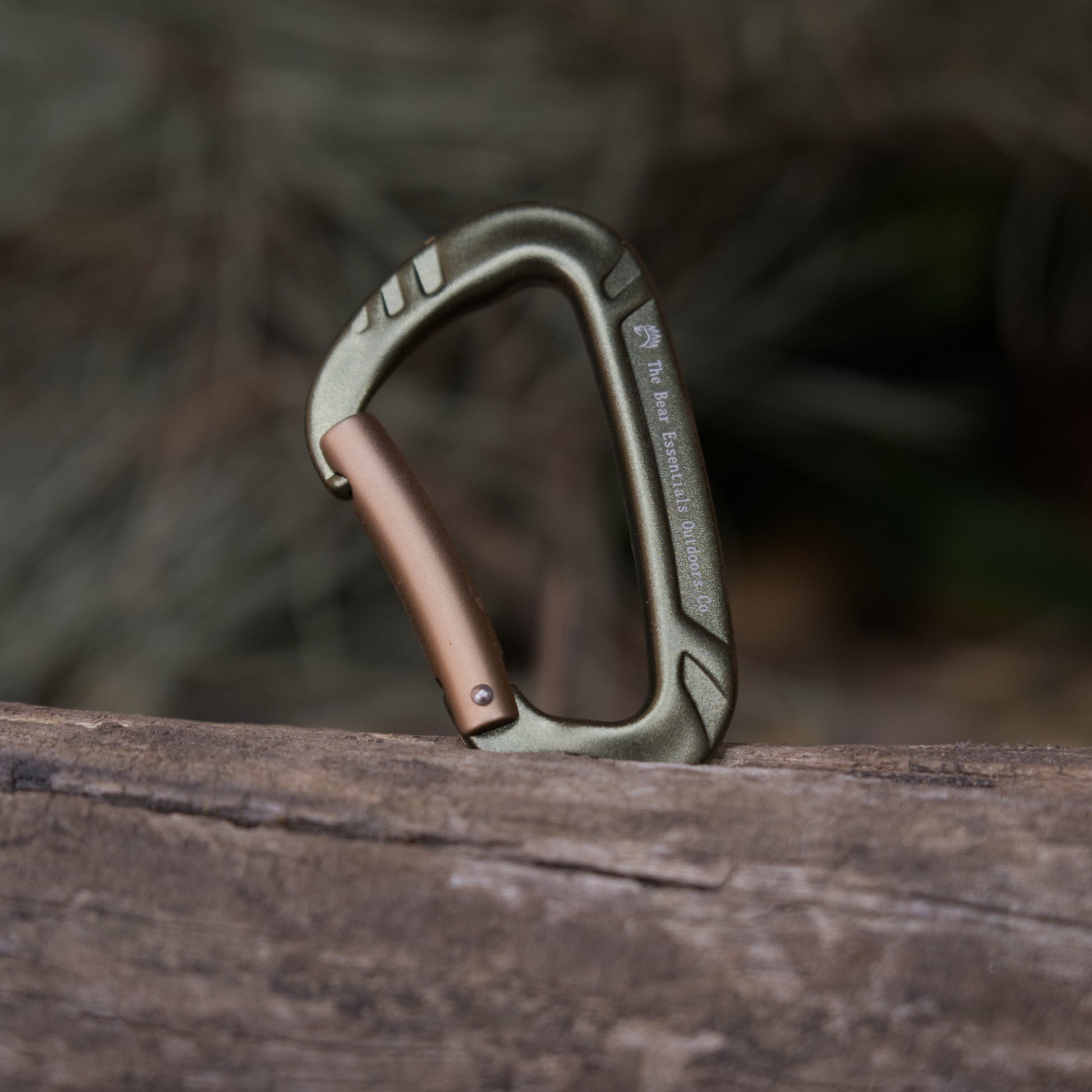 High Quality Camping Carabiner Olive Green and brown Bear Essentials