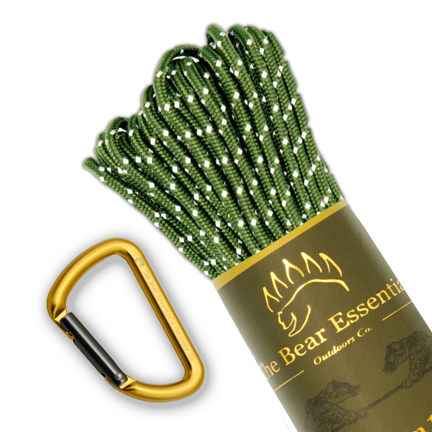 Bear Essentials 1.8mm Reflective Guyline / Tie Out Cordage With Carabiner