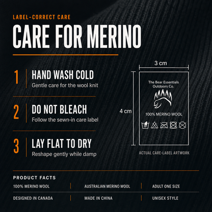 graphic depicting care instructions for Merino Wool Beanie