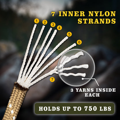 Clearance: Bear Essentials Premium Bushcraft Paracord - (25FT) Extra High Strength - 750lbs - The Bear Essentials Outdoors Co., , ,