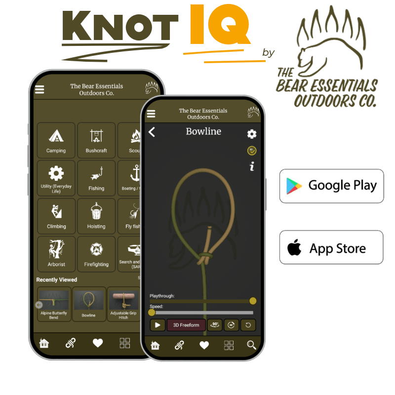 Knot IQ 3D App – Knot Tying Companion Kits - The Bear Essentials Outdoors Co., Large Top 10 Knot Reference Card Only (No ropes or kit), ,