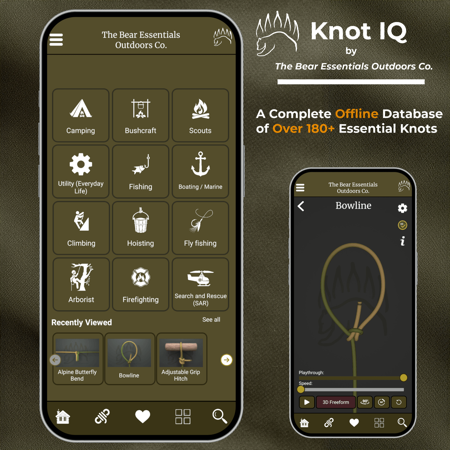 KNOT IQ - 3D & Offline Knot Tying App - The Bear Essentials Outdoors Co., , ,