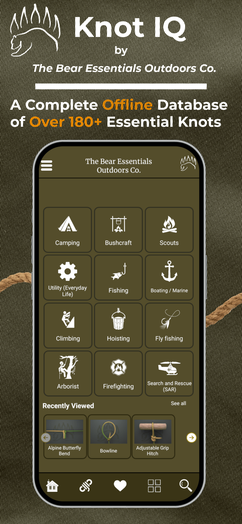 KNOT IQ - 3D & Offline Knot Tying App - The Bear Essentials Outdoors Co., , ,