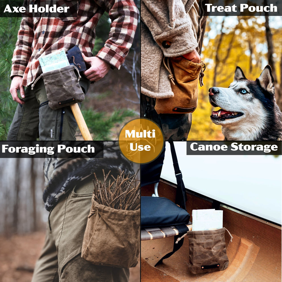 waxed canvas foraging bag for mushroom picking dog training axe holder canoe storage