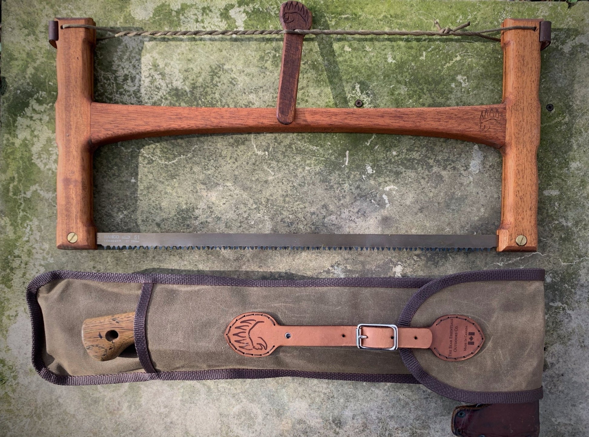 The Original Bucksaw - The Bear Essentials Outdoors Co., Saw N' Axe Sling [Brown], Standard Bucksaw Engraving,